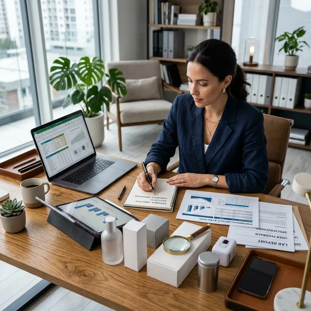 Editorial desk reviewing consumer product documentation